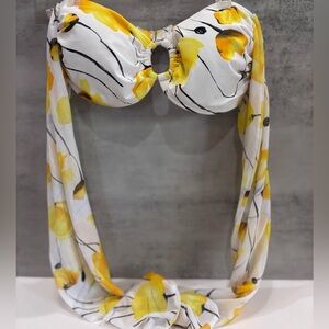 Jantez White and Yellow Floral Design Bandeau Bikini Bathing Suit Top Size 10